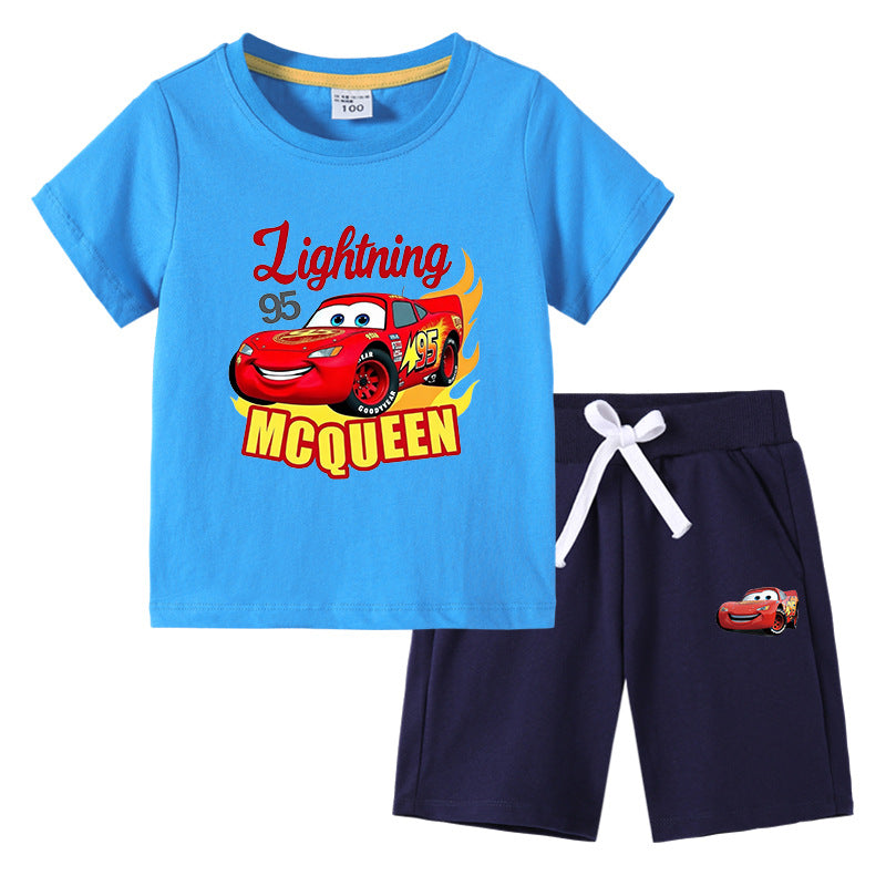 CI26041508兒童裝韓版男生T恤夏季上衣褲子半袖棉短袖中褲兩件套