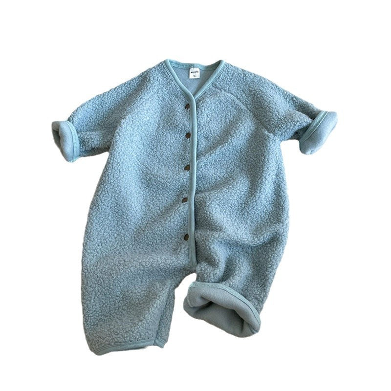 GB25111311韓版童裝寶寶秋冬男嬰幼童柔軟羊羔絨保暖長袖連身衣爬服哈衣