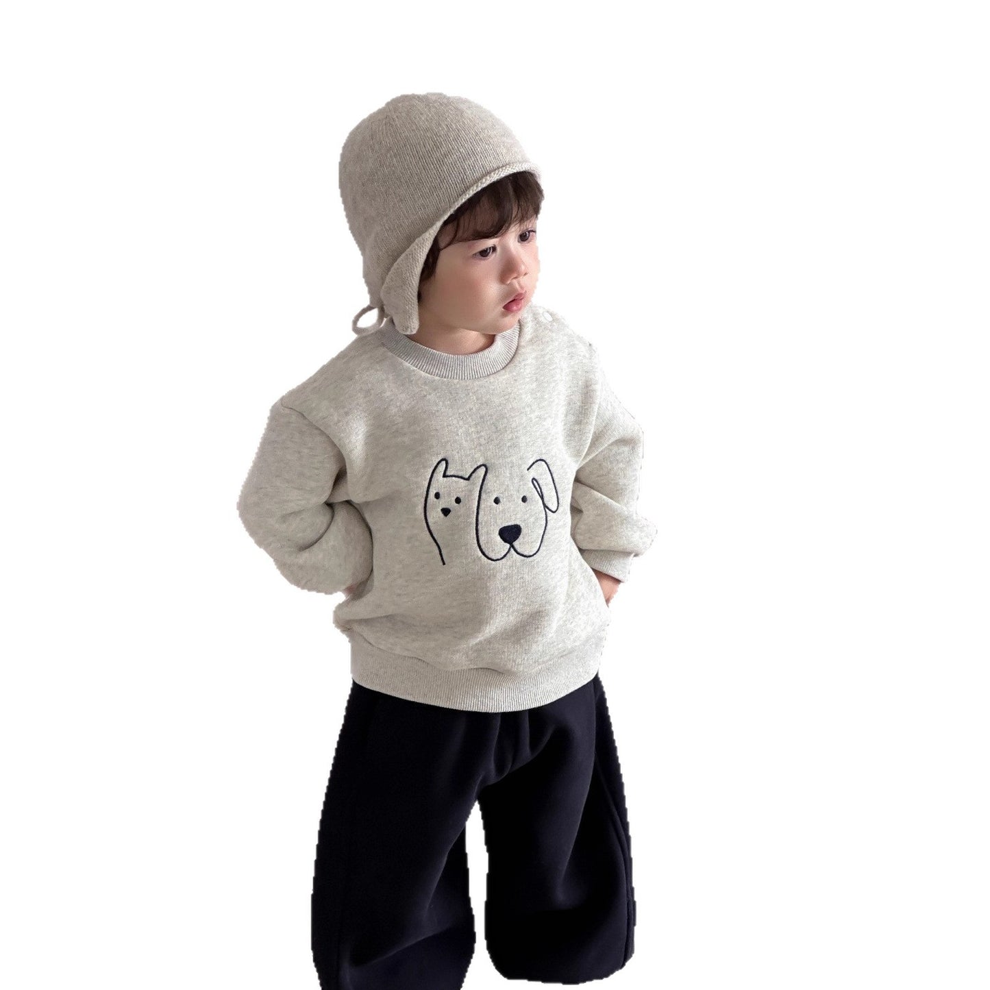 GN26012710兒童服飾冬季2025新款韓版童裝寶寶加厚保暖衣童加絨衛衣套裝