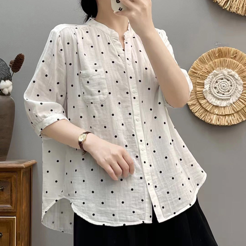 Z25040102夏季雙層棉紗碎花襯衫減齡大尺碼中袖襯衫時尚減齡休閒上衣女裝工廠(需購買3件廠商才出貨)