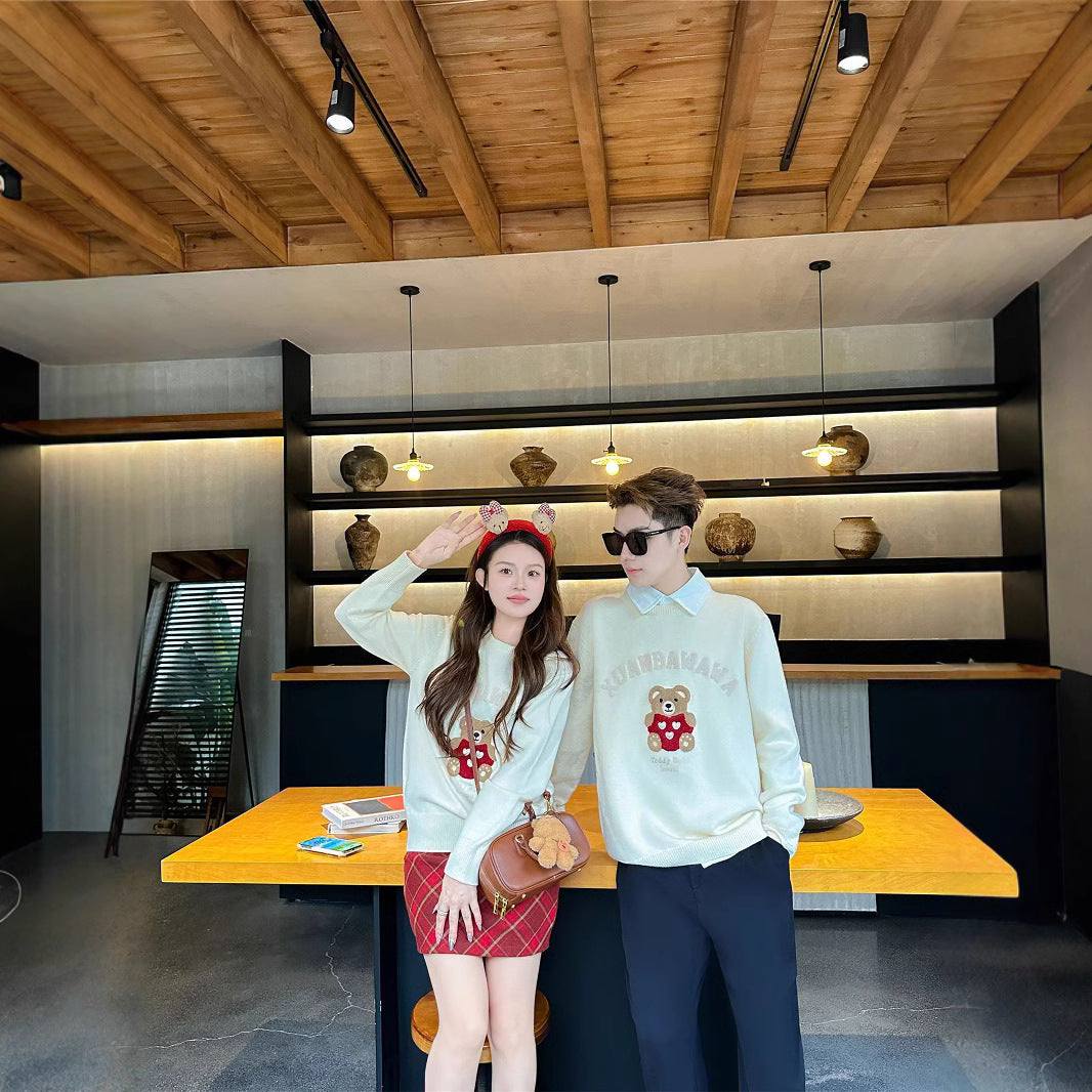 L25120402高級親子裝2025全新三口四口動漫卡通經典套頭過年保暖毛衣