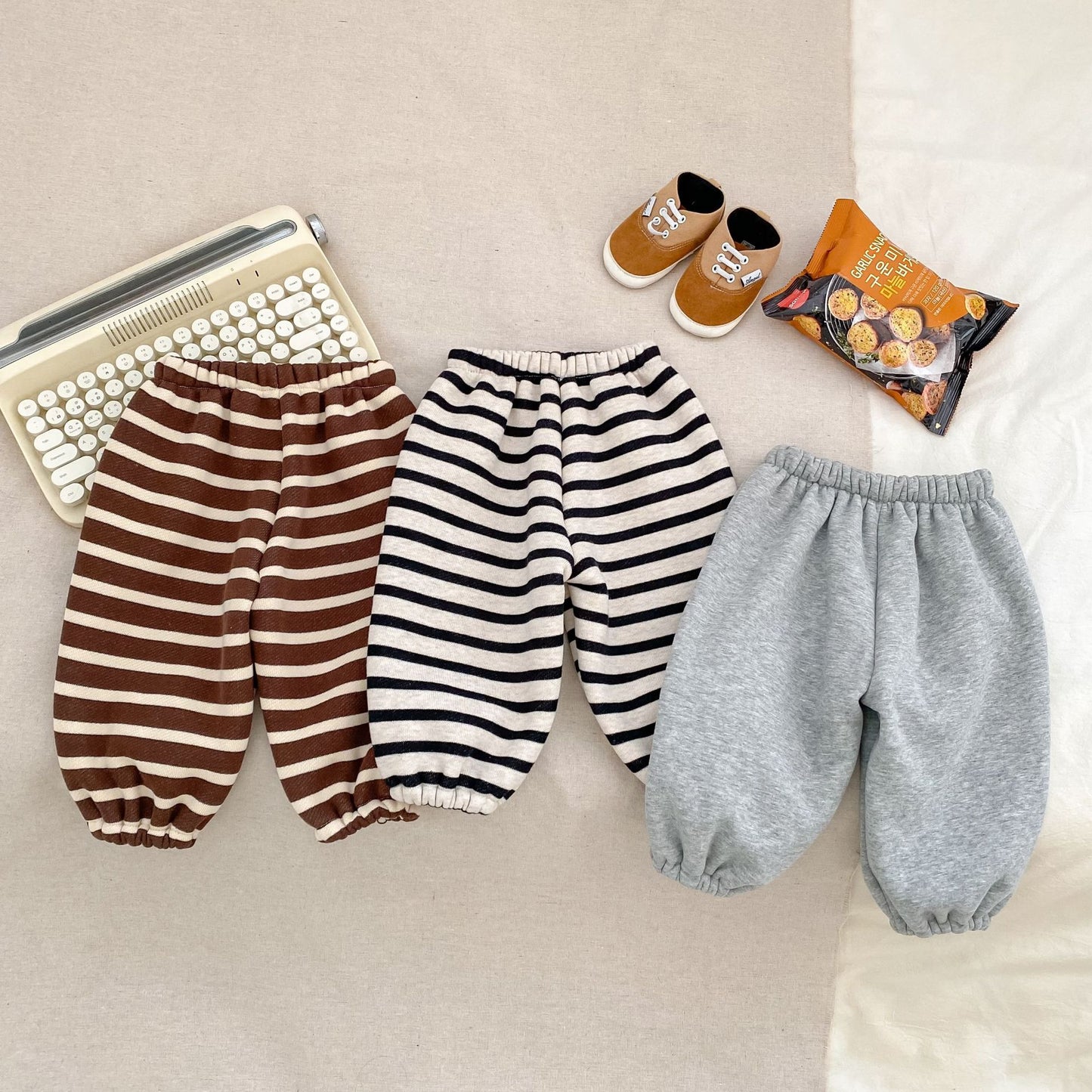 GK25121806冬季加厚嬰童褲子百搭休閒衛褲高克重加絨寶寶韓條紋長褲(➡️2件或2套起,廠商才有出貨)(可以混搭開頭GK商品)