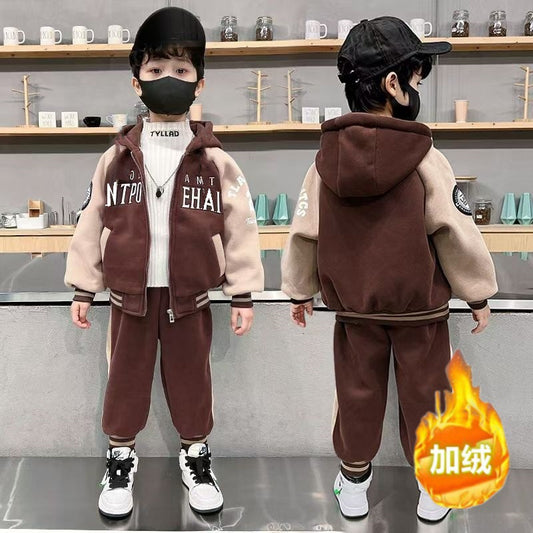 FG25112017兒童裝男童套裝加絨冬季2025新款中大童加厚裙子休閒長褲男孩冬裝