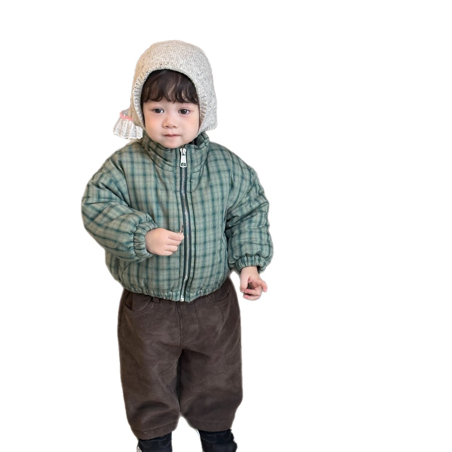 GN26012701兒童格子棉衣外套秋冬款韓版童裝小寶寶衣服冬季加厚男童衛衣套裝