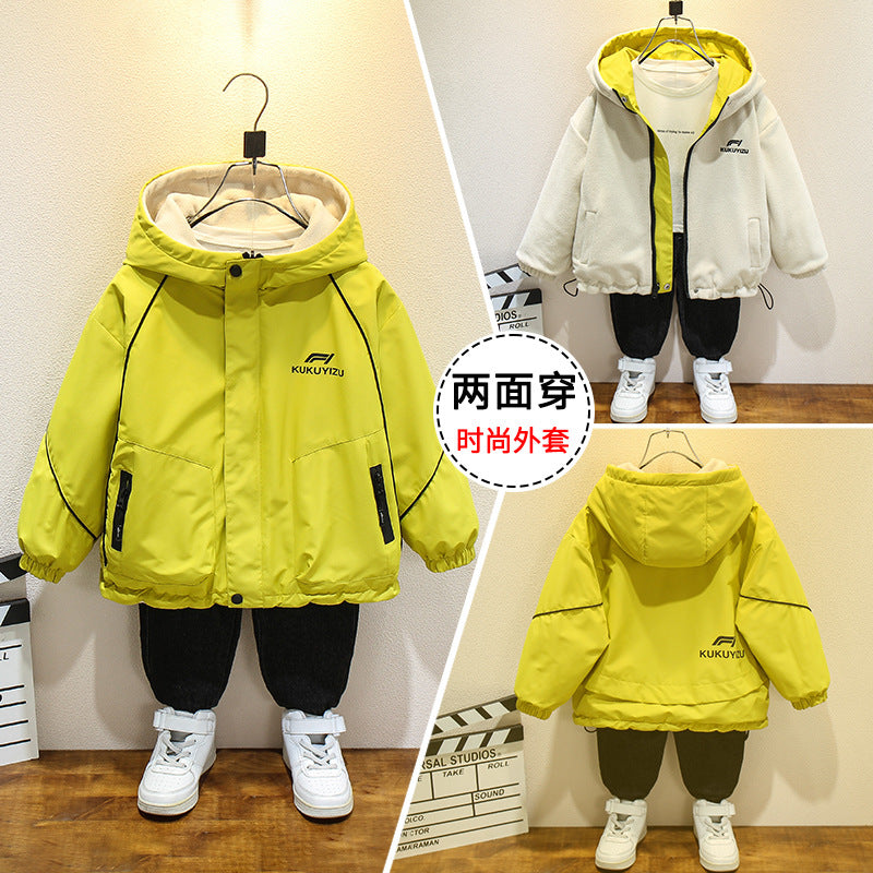 CH25110517男童秋季裙加絨中大童兩面套衣春秋風衣雙面穿衝鋒衣