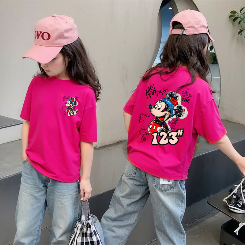 CE26022601女童夏季純棉短袖T潮流洋氣兒童休閒時尚上衣大童夏裝卡通T
