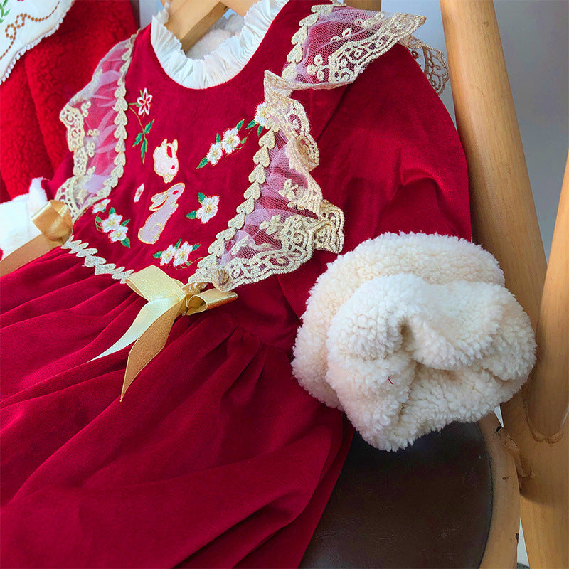 Z23111308女童冬裝洋裝寶寶一歲抓週禮服小女孩生日公主裙秋冬加絨裙子(9-12天到貨)