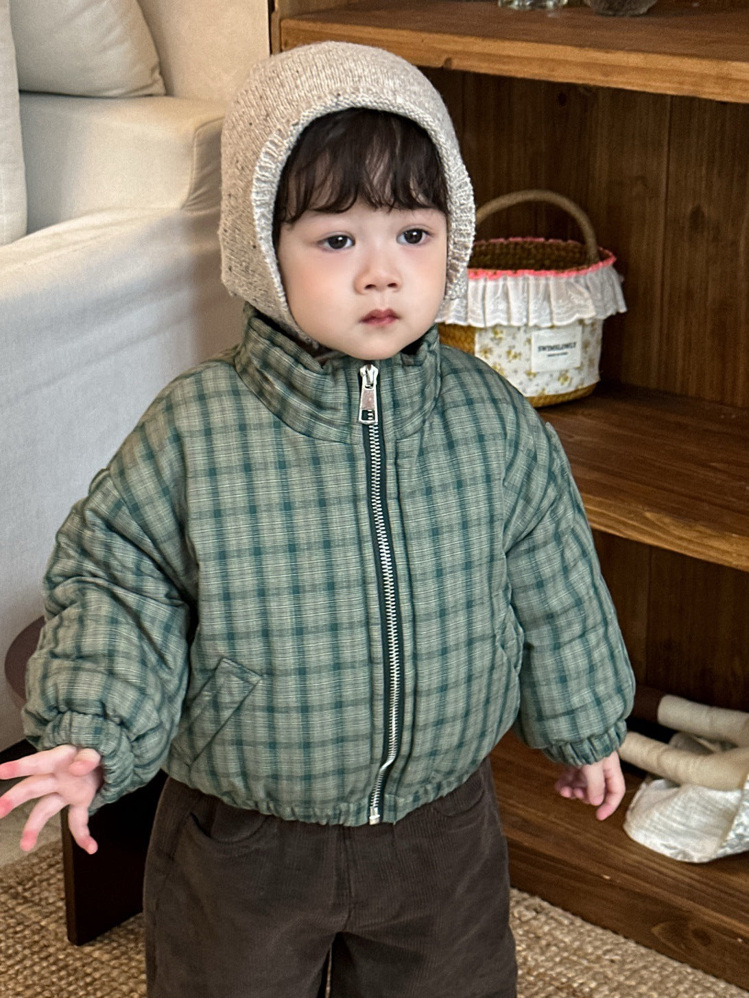 GN26012701兒童格子棉衣外套秋冬款韓版童裝小寶寶衣服冬季加厚男童衛衣套裝