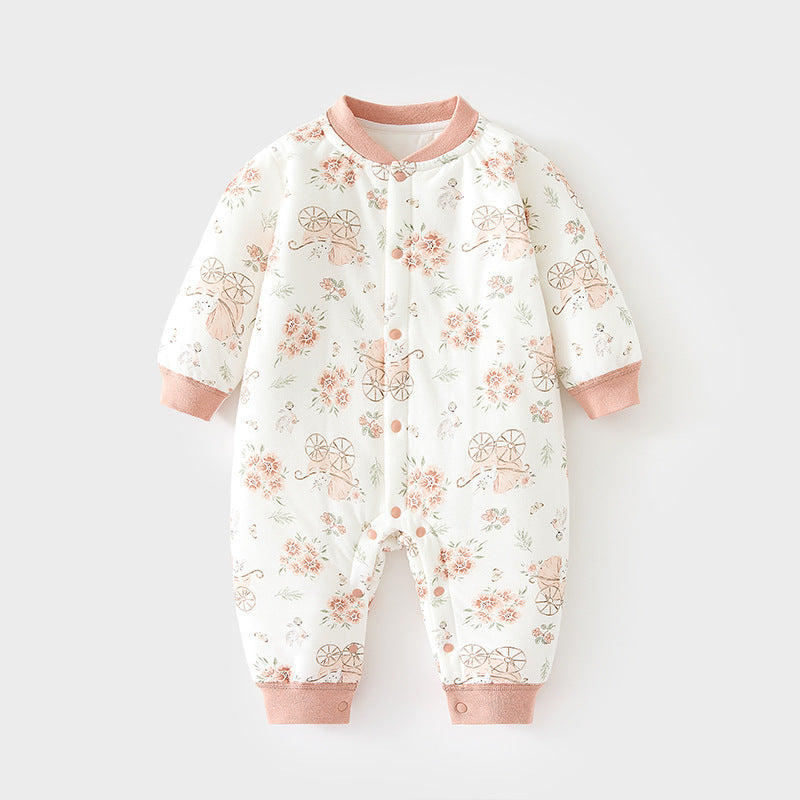 GJ25102125嬰兒40克加棉連身衣寶寶夾棉秋冬無骨哈衣薄棉加厚對開爬服兒童