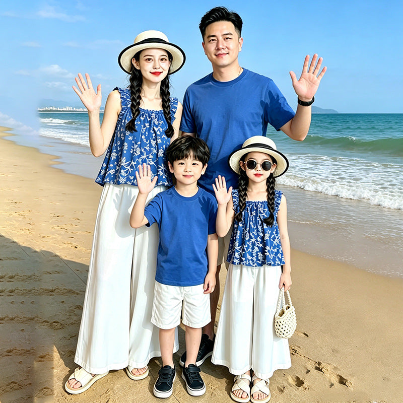 I26070702女童碎花背心套裝2026夏裝中親子裝時尚裙褲薄款寬褲兩件套