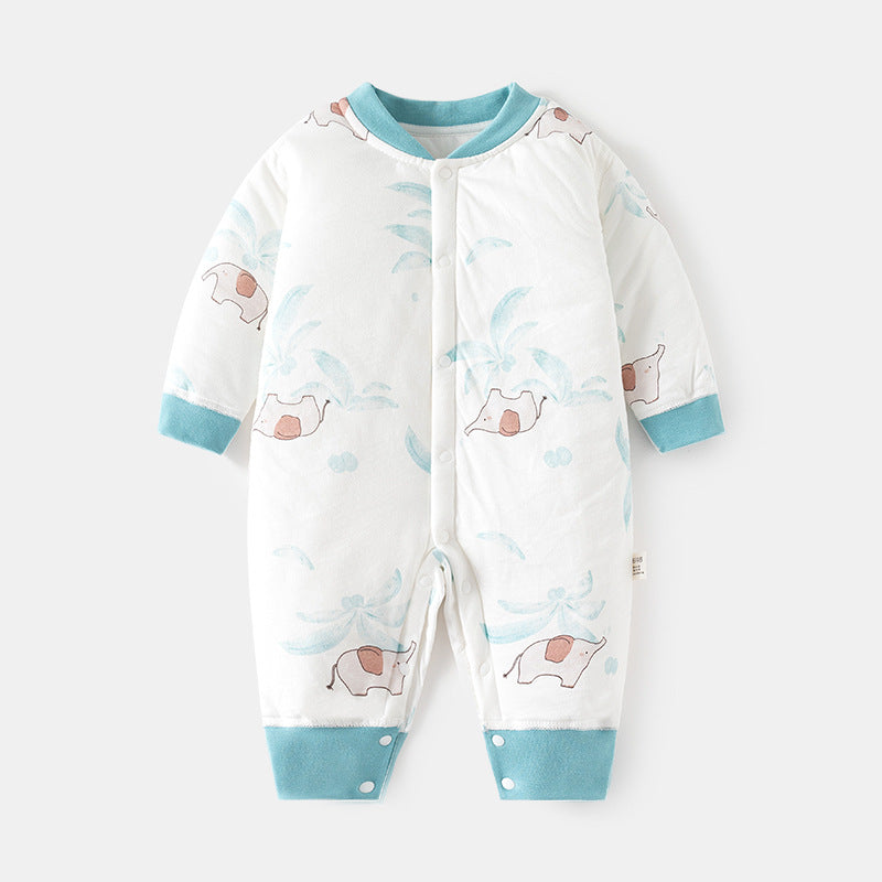 GJ25102122嬰兒夾棉連身衣寶寶保暖冬季無骨哈衣薄棉加厚對門兒童40克爬服