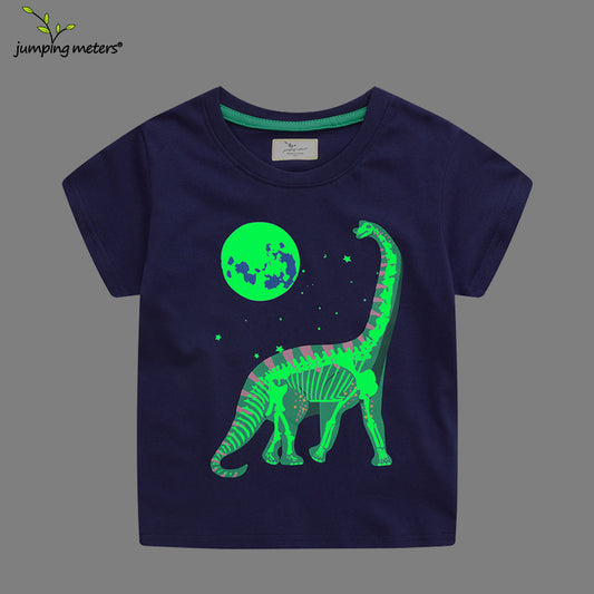 E23052304兒童短袖T恤上衣針織夜光恐龍圖案