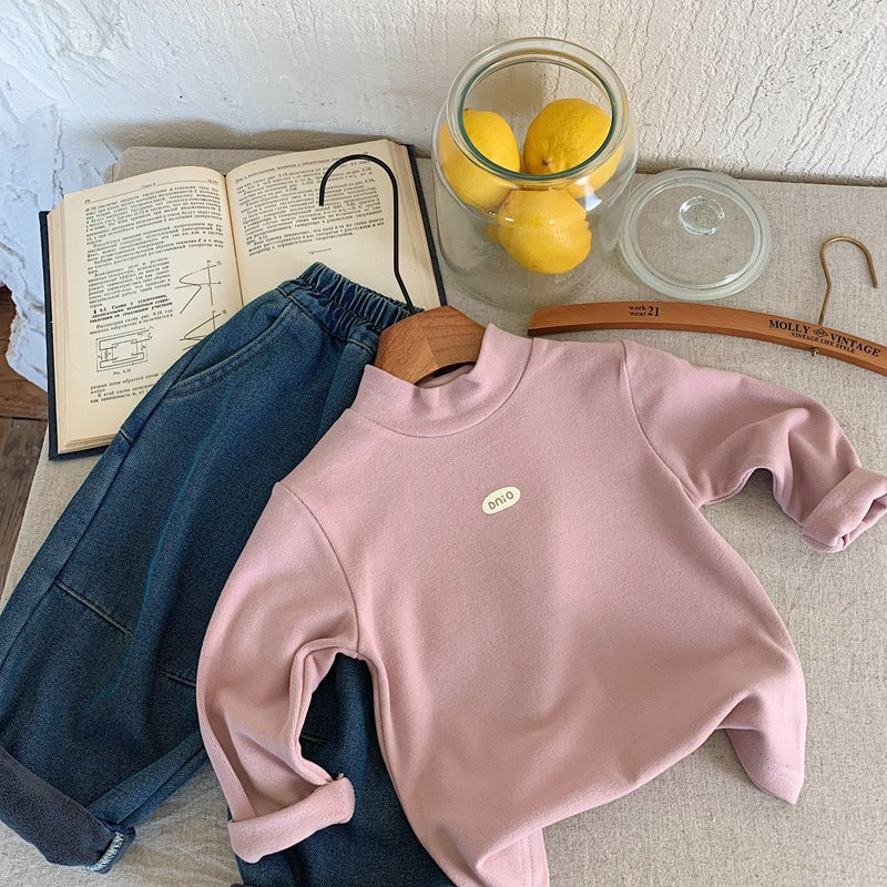 CA25112716基本備韓版兒童親膚德絨半高領打底衫男女寶寶高彈加厚內搭T恤