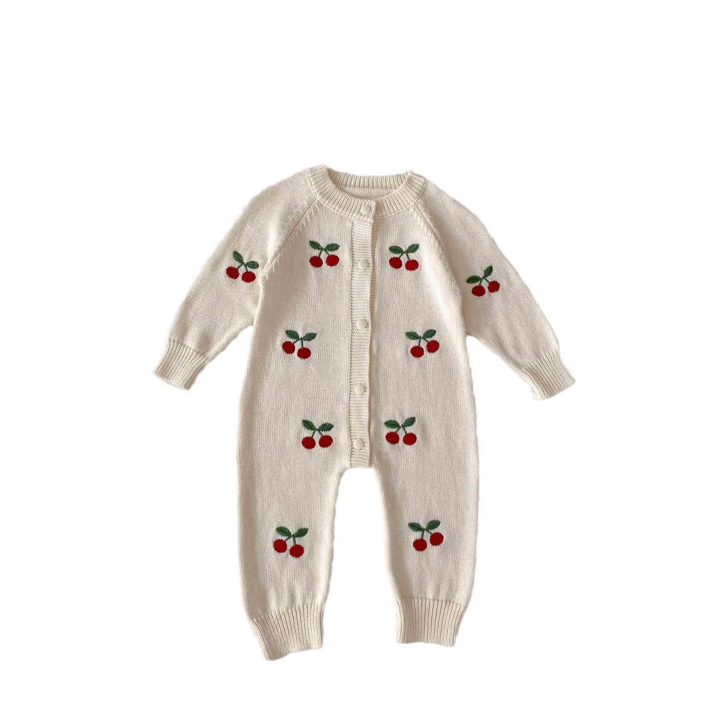 GK25121814春秋嬰兒連身衣可愛櫻桃色針織棉紗吊帶包臀衣寶寶百搭三件套(➡️2件或2套起,廠商才有出貨)(可以混搭開頭GK商品)