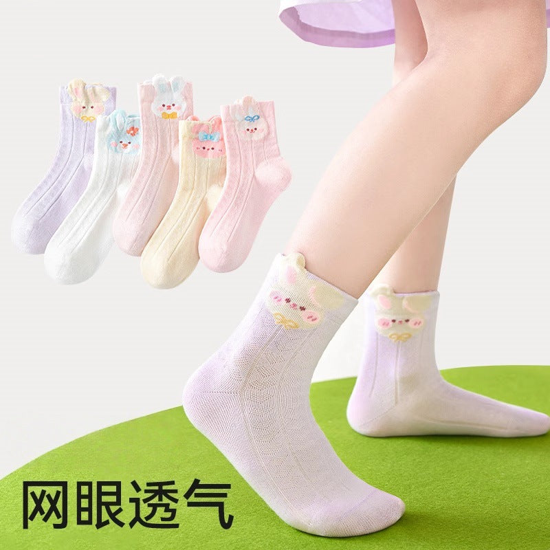 SB26080703諸暨兒童襪子春秋女童中筒女孩網眼寶寶童襪夏季運動可愛女寶(一組5雙)