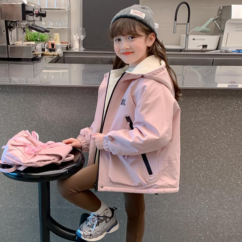 CH25110524女童秋裝裙兒童洋氣女孩秋冬兩面穿加絨加厚字母衝鋒衣