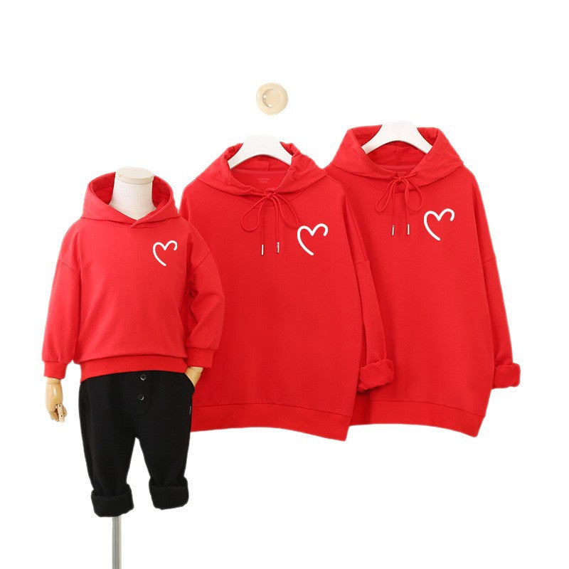 LA26011409馬年本命年過新年紅色簡約親子裝一家三四口全家裝連帽衛衣