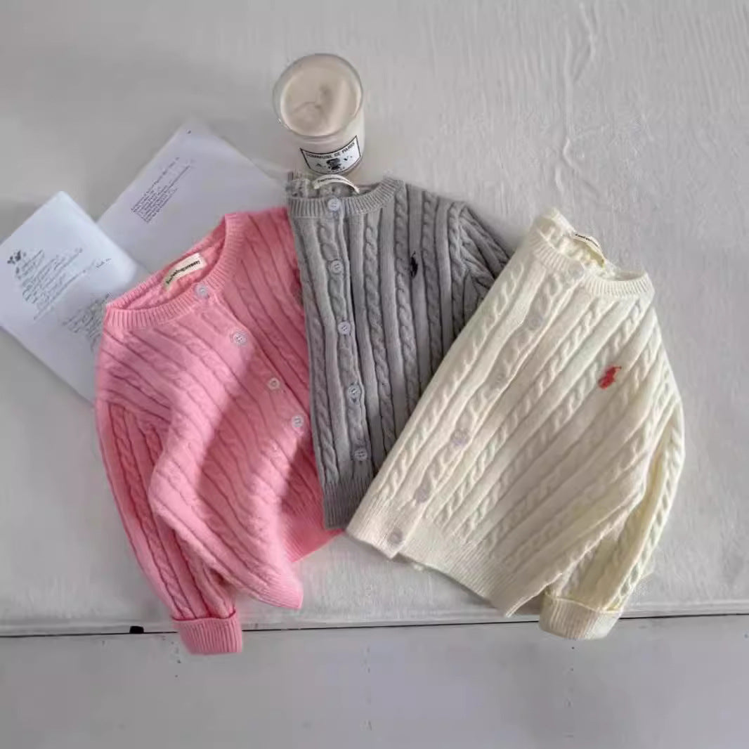 GL25122511新款兒童毛衣童裝2025秋款男女純色針織開襟衫寶寶麻花毛線衫外套