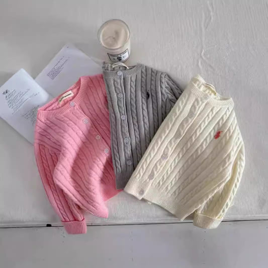 GL25122511新款兒童毛衣童裝2025秋款男女純色針織開襟衫寶寶麻花毛線衫外套