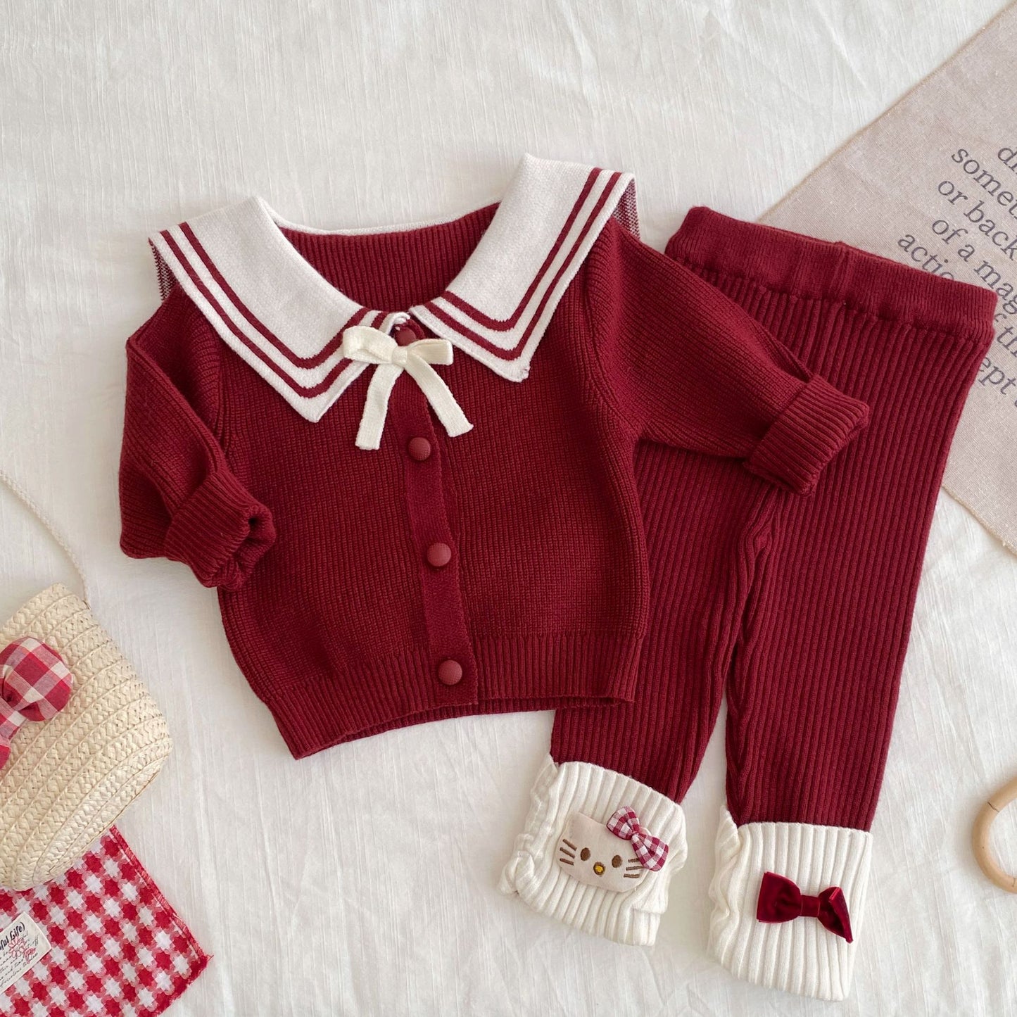 G26010112新年衣秋冬新生兒女童毛衣可愛套裝拜年服海軍領兩件套裝