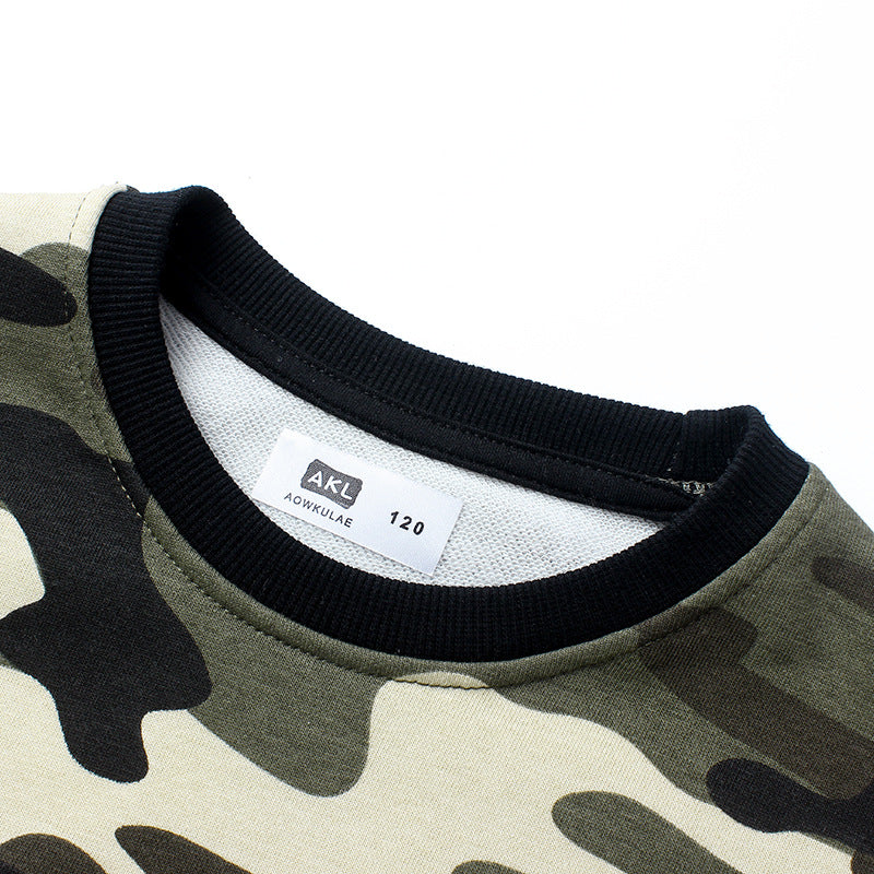 FI25101405韓國春季版童裝新款兒童衛衣長袖中童時尚迷彩t男童打底衫