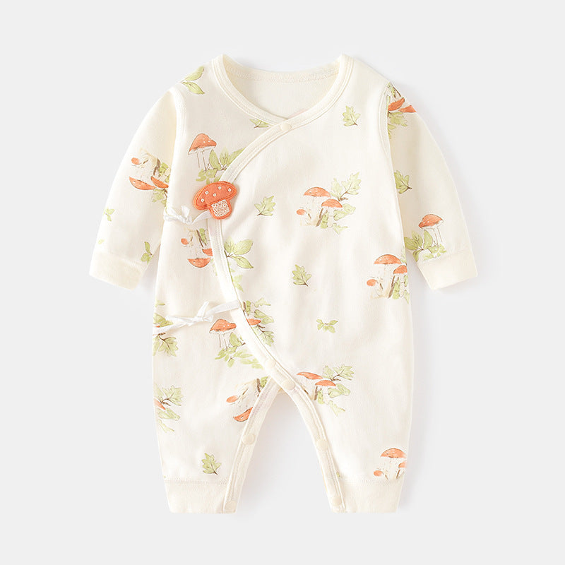 GJ25102109新生新生兒蝴蝶衣無骨哈衣秋季純棉初生及尚服爬衣0-6月寶寶連身衣