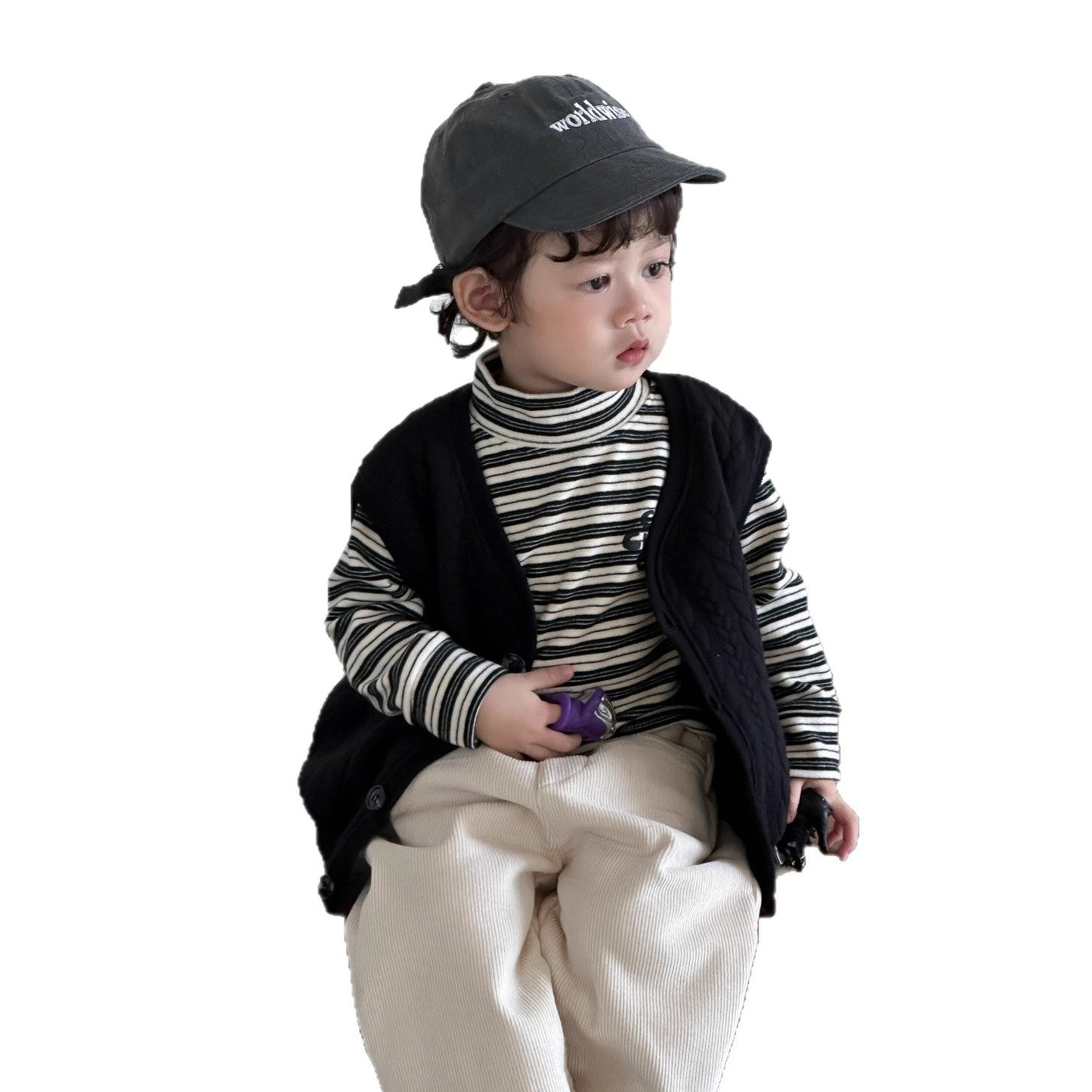 GN26012709兒童雙層棉馬甲裙2025新款秋冬裝打底衫韓版童裝男童加厚套裝