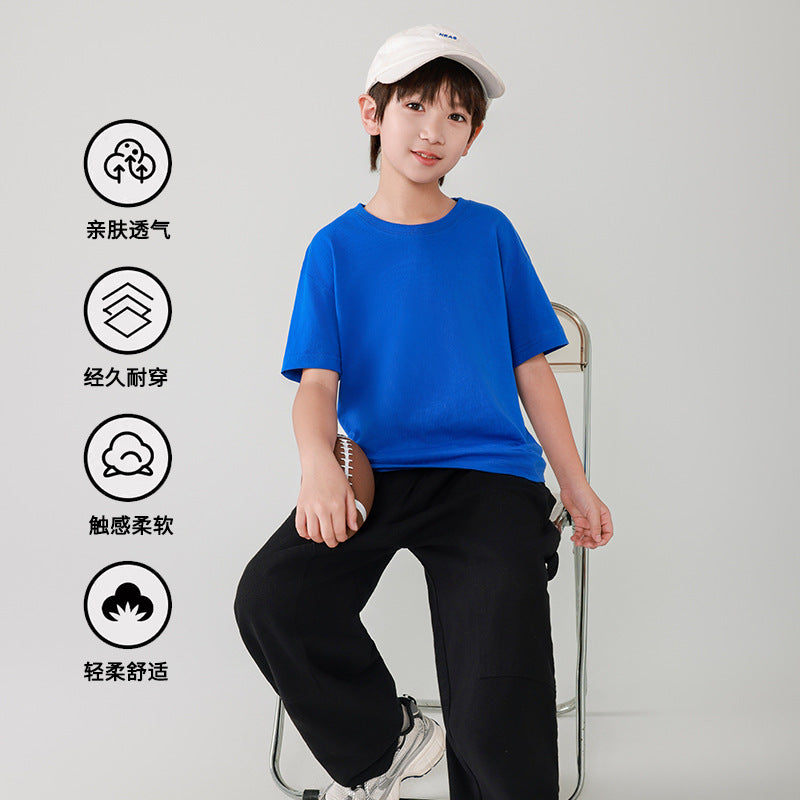 FN26052914兒童純棉短袖t恤純色夏季女童洋氣廣告衫中大男童裝班服上衣批發