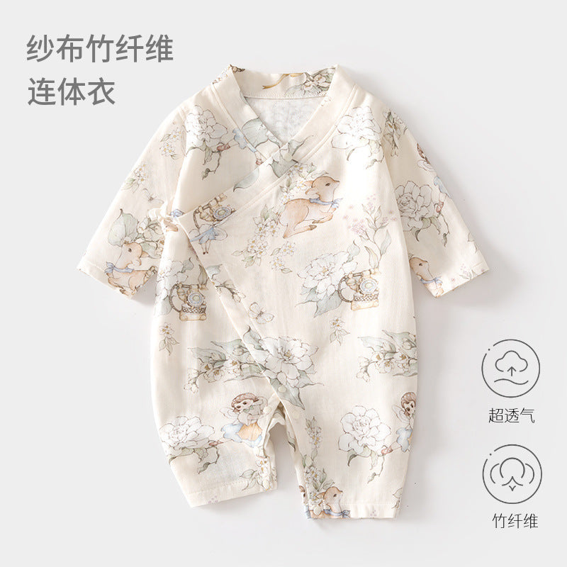 GJ26051410🎈精品質感🎈嬰兒紗布連身衣寶寶夏爬服長袖竹纖維哈衣兒童夏季空調服新生兒