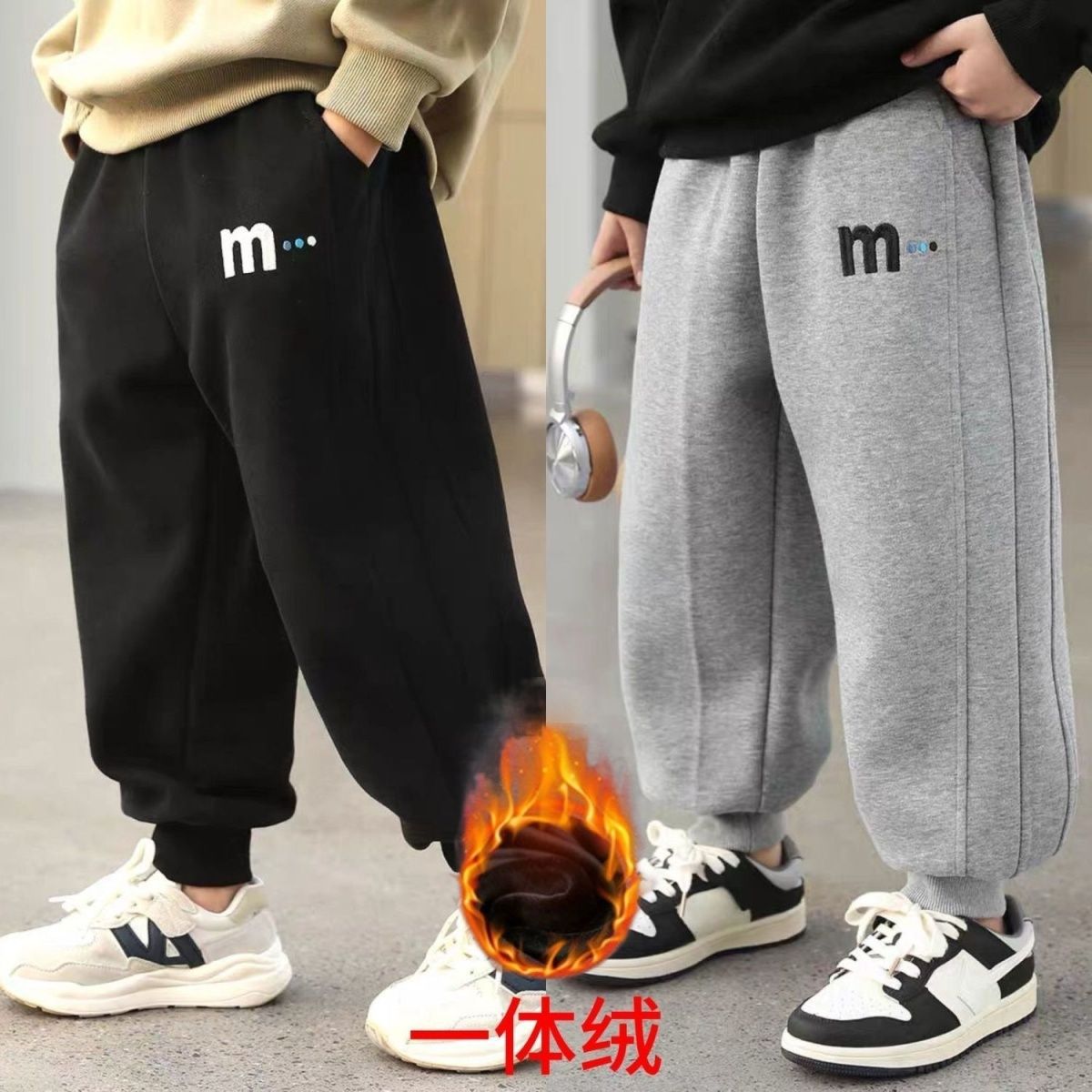 Z26010130男童褲子中小童加絨一體絨長褲休閒運動褲秋冬