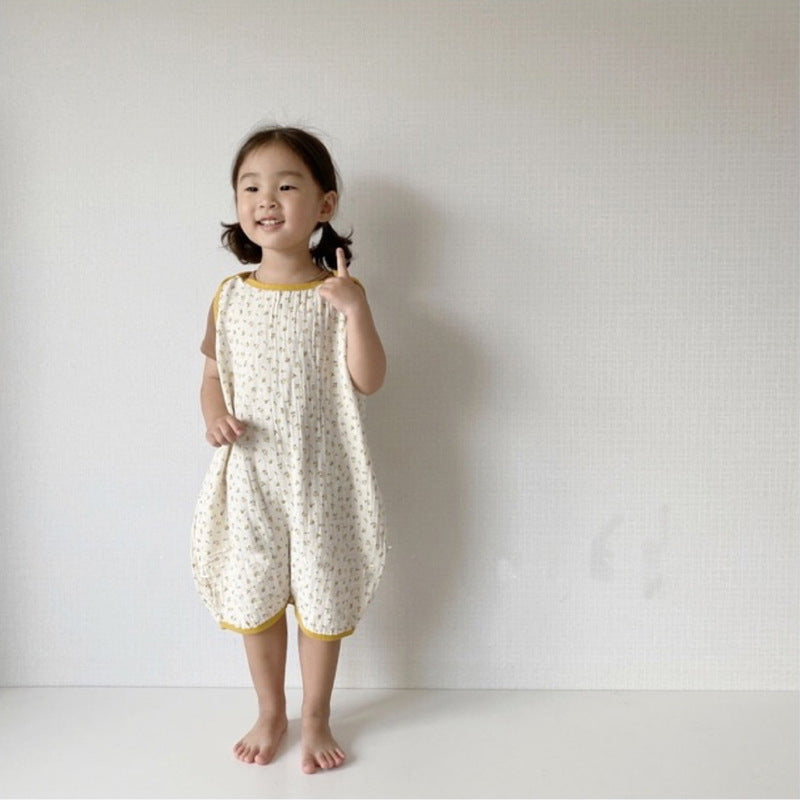 GB23080320 夏季韓版ins嬰幼兒棉可愛碎花連體衣爬服男女寶寶撞色圓點睡袋