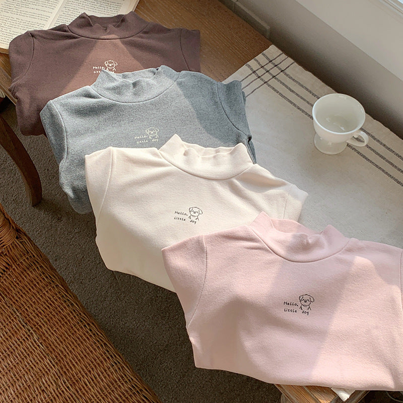 CA25112706兒童打底衫女寶半高領德絨男童女童款秋冬內搭打底衣小童