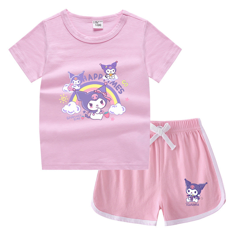 CI26041503夏季女童圓領短袖T恤熱短褲韓版休閒套裝