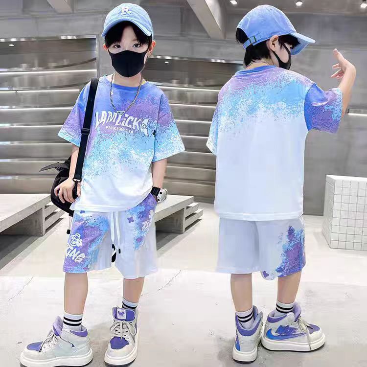 FM26042209男童夏裝套裝2026時尚夏季兒童短袖t恤服男孩薄款兩件套童裝