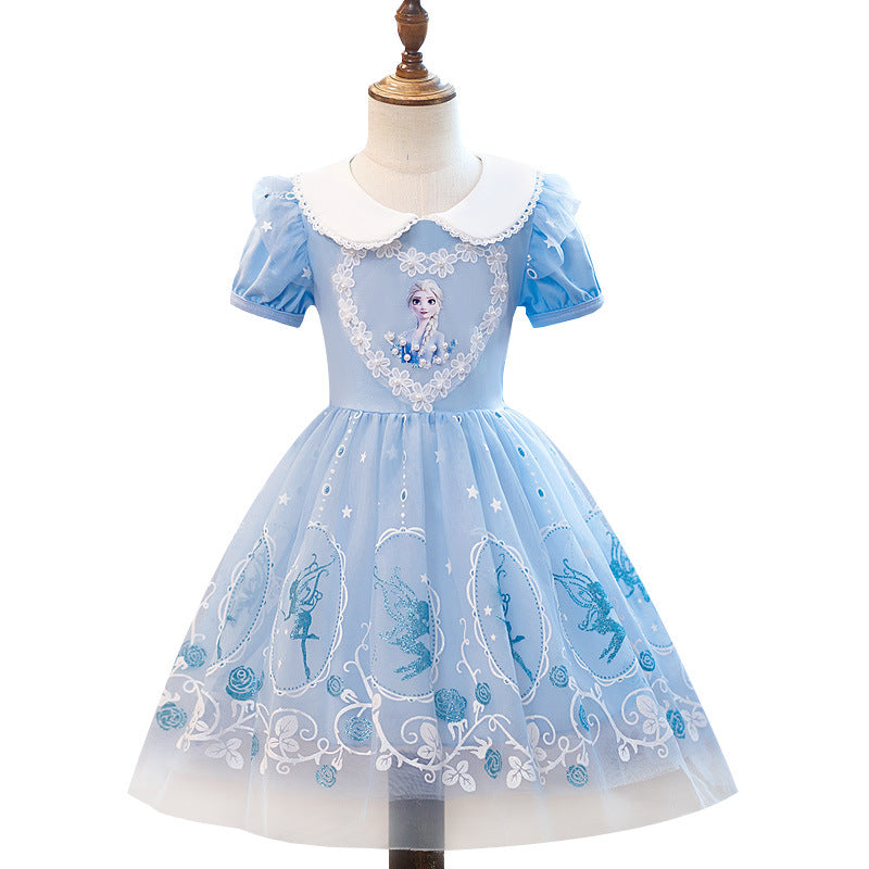 Z25091121冰雪奇緣愛莎公主裙女童女童短裙艾莎禮服兒童夏季寶寶連身裙