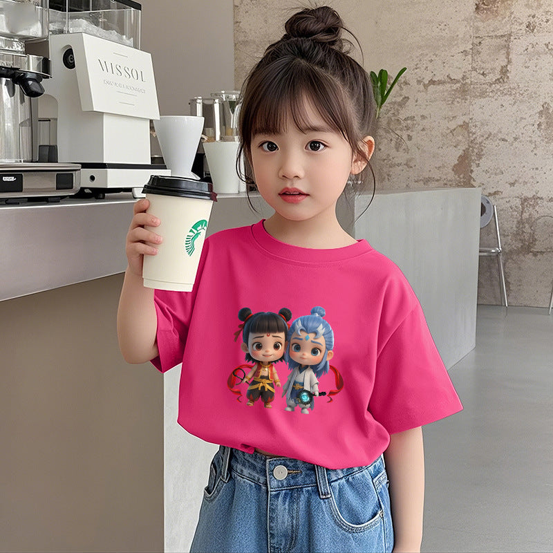CE26022604兒童短袖T卹夏季男童時裝純棉卡通印花圓領上衣