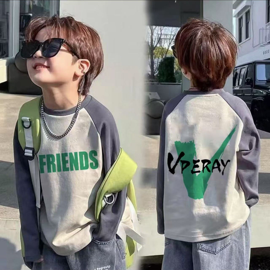 CE25091906男童長袖兒童T恤春秋裝新款大童春秋純棉打底成型帥氣上衣