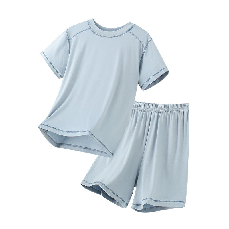 CK26050511莫代爾兒童睡衣男童家居服女童短袖短褲中大童男孩冰絲服裝套裝(9-12天到貨)