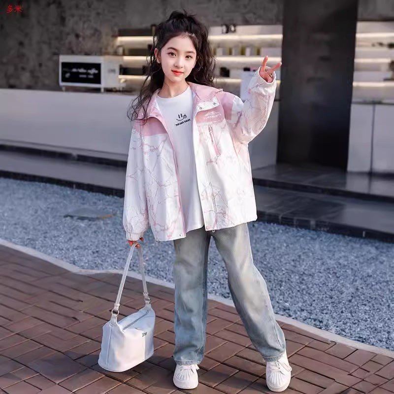 CH25110503女童洋氣外套春款兒童韓版外套上衣大童春秋運動衝鋒衣