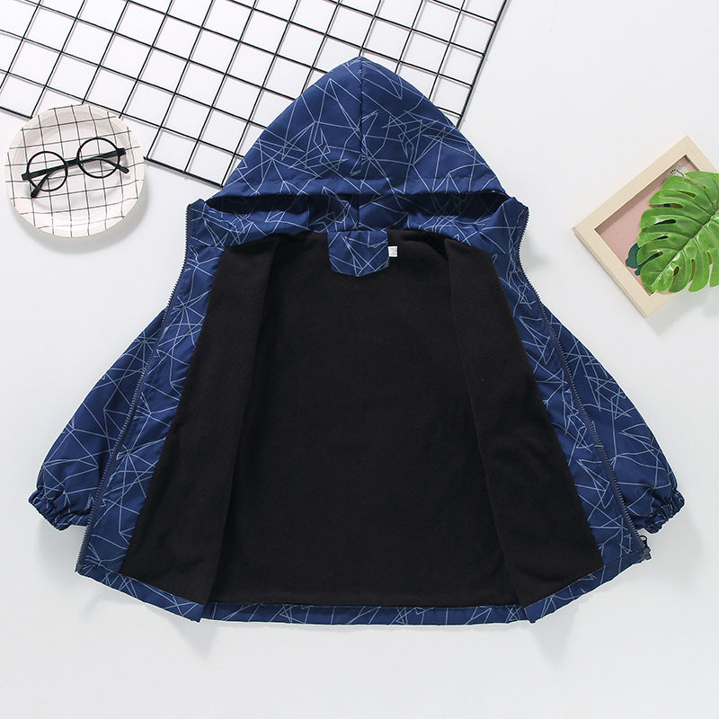 CH25110504男童春秋外套兒童加絨秋冬加厚衝鋒衣上衣中大童風衣夾克