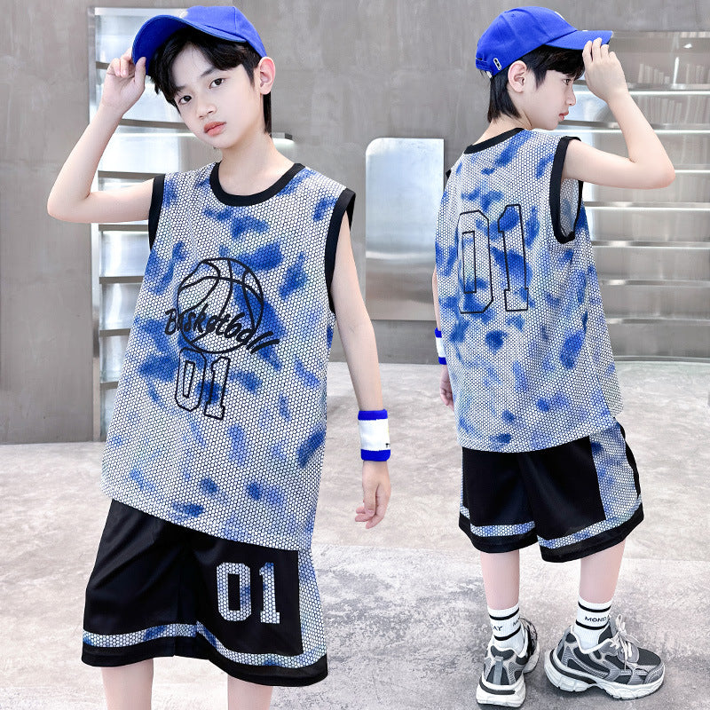 FM26042216童裝男童籃球服速乾套裝兒童無袖背心夏裝男生夏季中大童運動球衣