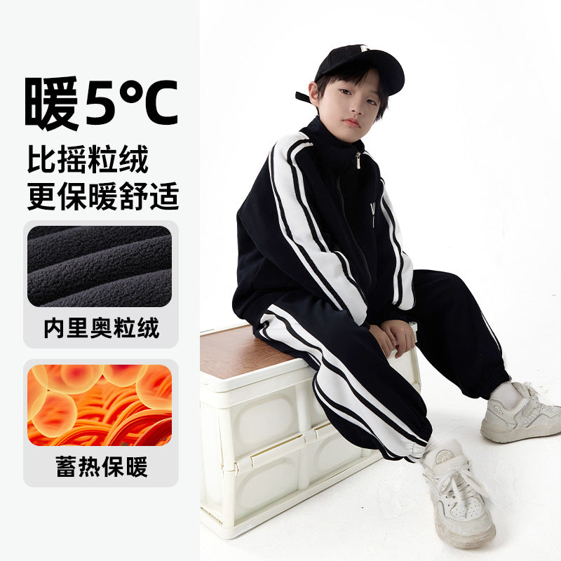 FF24102518新款黑白拼色男童運動衛衣套裝兒童秋裝兩件套(9-12天到貨)