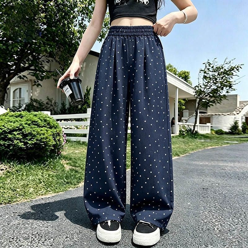 FO26062612女童褲子夏季薄款新款蕾絲邊休閒褲中大童闊腿褲女孩冰絲防蚊褲子
