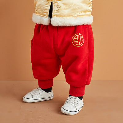 Z26010268寶寶衣服週歲寶寶冬季過年式衛衣女寶寶冬裙紅色拜年服