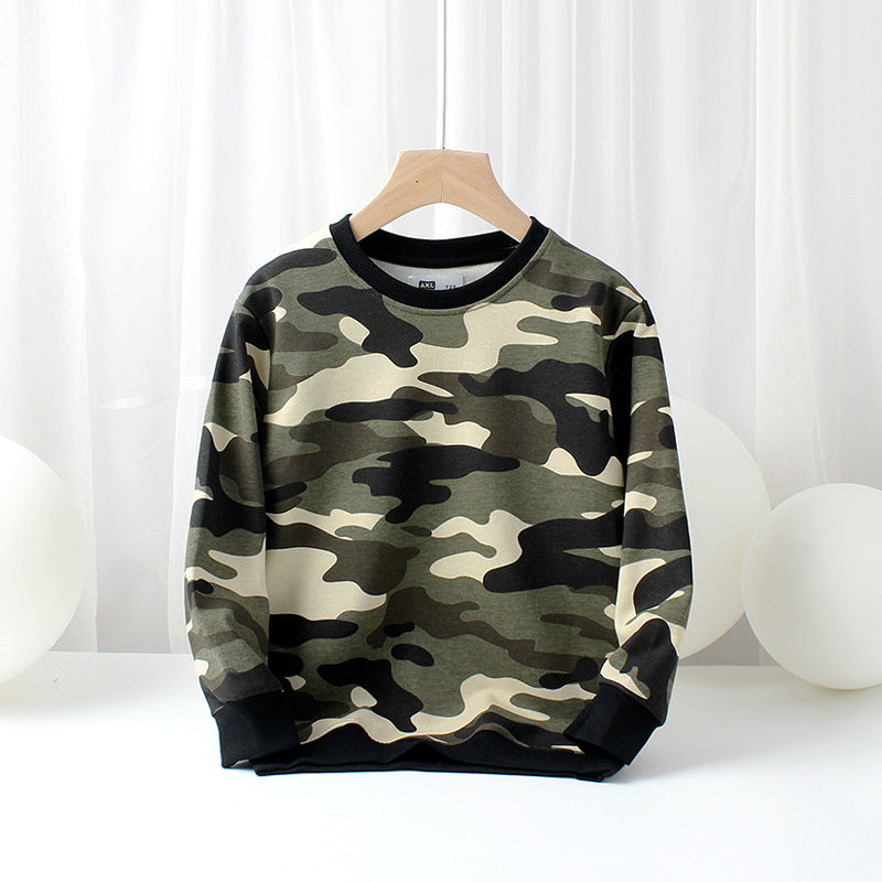 FI25101405韓國春季版童裝新款兒童衛衣長袖中童時尚迷彩t男童打底衫