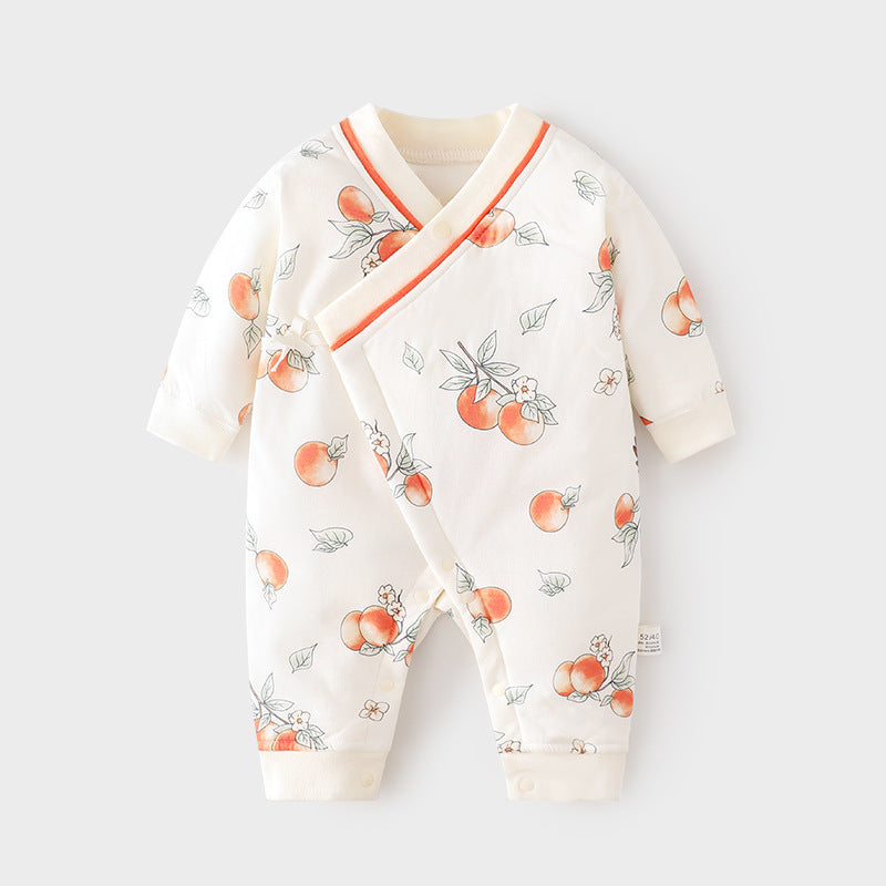 GJ25102112新生夾棉連身衣薄棉無骨哈衣秋季純棉初生40克蝴蝶寶寶爬衣