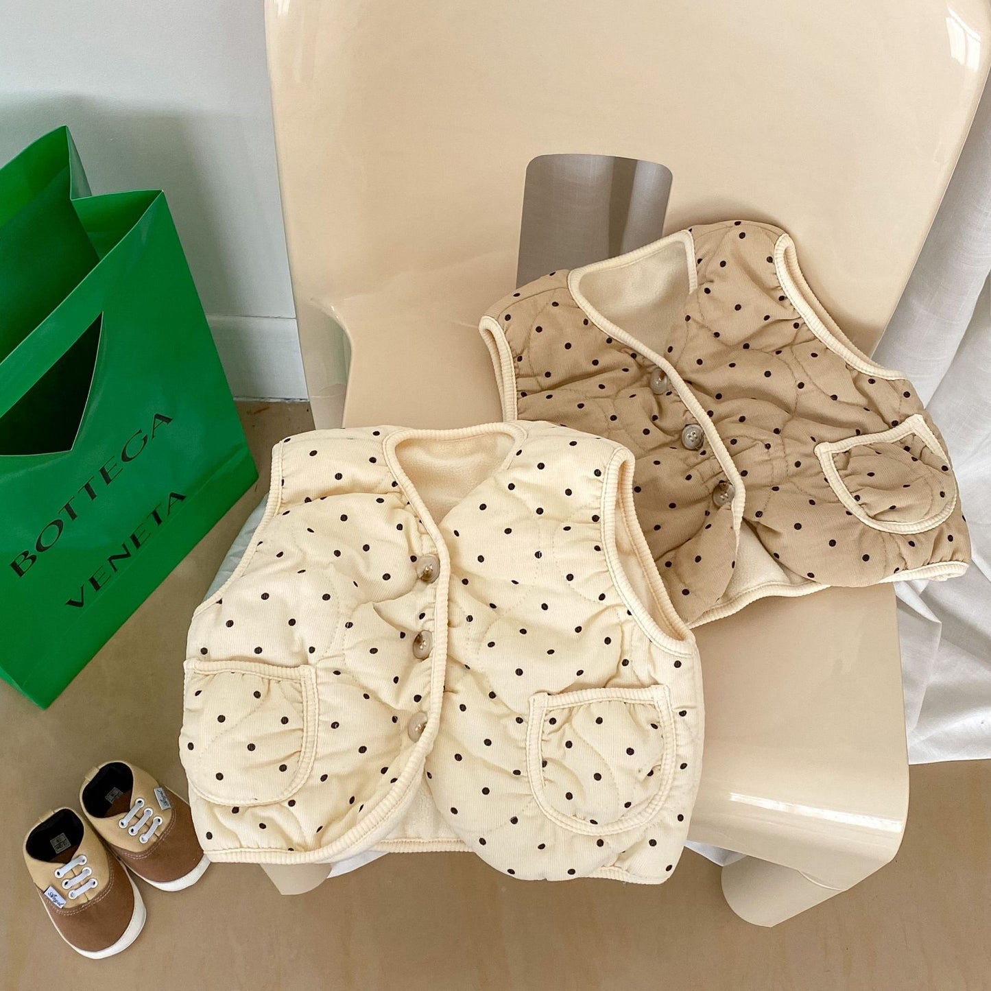 GK25121818秋冬季韓嬰幼童棉馬甲洋氣寶寶圓點保暖背心無袖馬夾外套(➡️2件或2套起,廠商才有出貨)(可以混搭開頭GK商品)