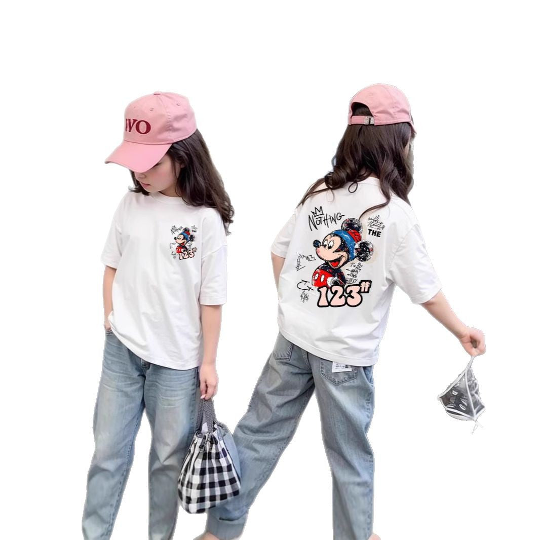 CE26022601女童夏季純棉短袖T潮流洋氣兒童休閒時尚上衣大童夏裝卡通T