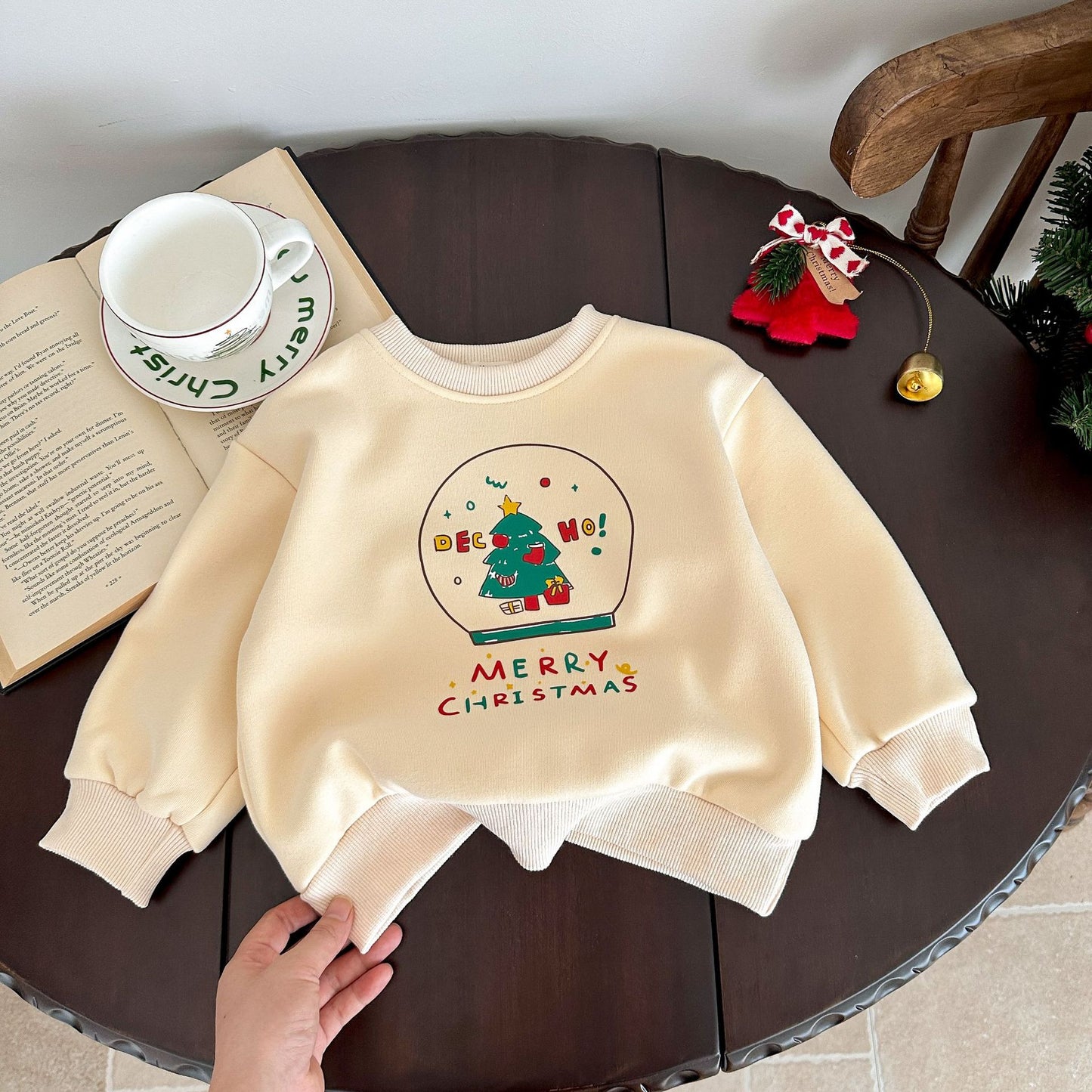 CA25112703跨國歐美童裝加絨衛衣秋冬長袖T恤打底衫美式新年聖誕節圓領上衣