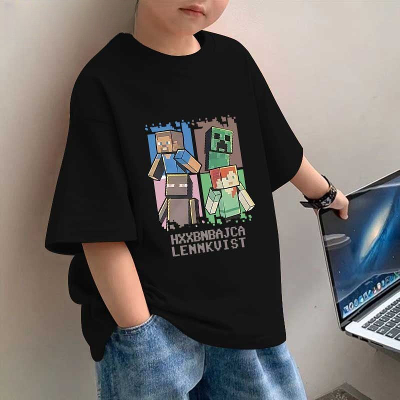 CE26022608男童裝純棉兒童T恤短袖夏季我的世界印花中大童上衣潮